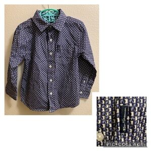 Ben Sherman Navy and White Patterned Button Down Dress Shirt 3T Cotton Easter